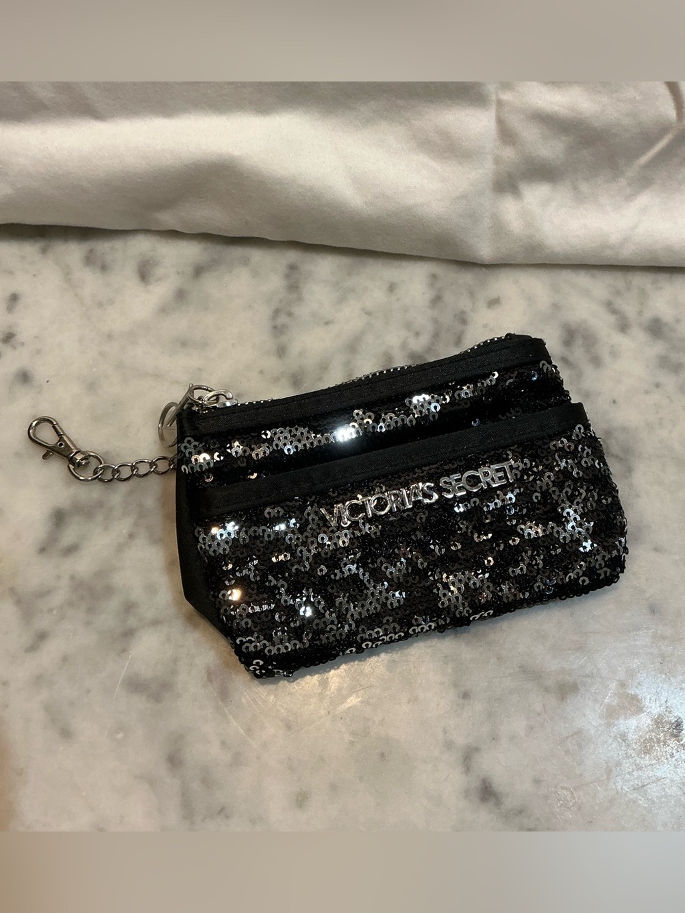 Victoria’s Secret Black Sequin Mini Coin Purse Keychain